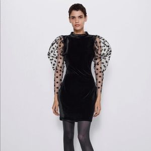 NWT Zara Velvet Dotted Mesh Dress in S